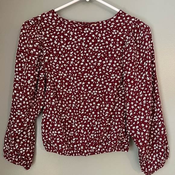 Thereabouts Girls Round Neck Maroon Floral Long Sleeve Blouse - size (S 7/8) - Picture 2 of 10